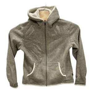 Kuhl Alfpaca Fleece Womens Large Beige Full‎ Zip Apres Hooded Sweater Jacket L *